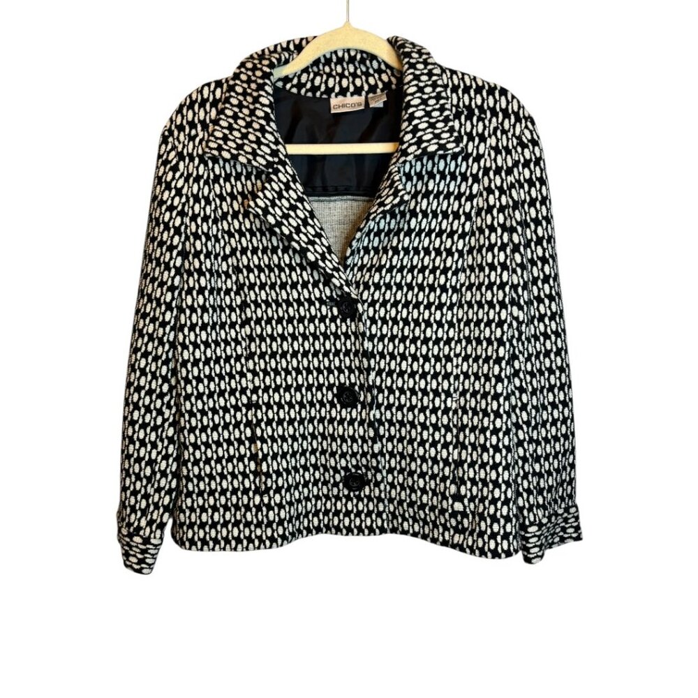 Chico's Jacket Women's Large textured button front‎ office Blazer Chicos 2